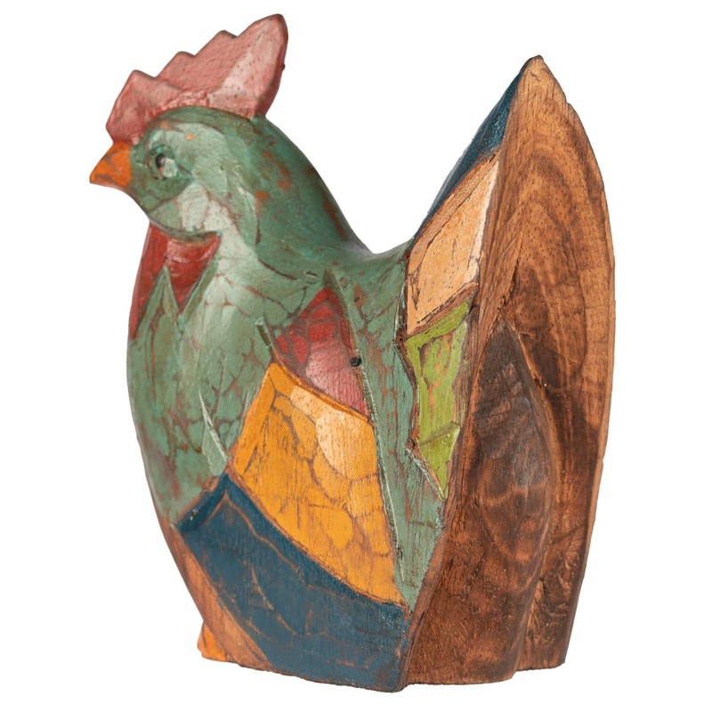 Wooden Hen / Chicken Hand Carved and Painted Rustic Style