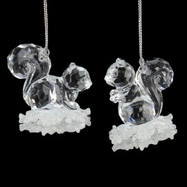 Choice of 2 Acrylic Squirrels on Snowflake Xmas Decorations (5.5cm)