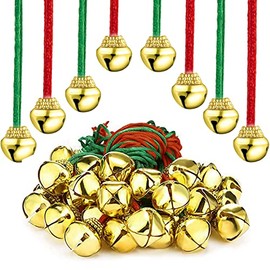 24Pcs Christmas Gold Jingle Bell Christmas Bells Ornaments with Red Green Rope Large Metal Christmas Bells Hanging Decorations for Christmas Tree Festival Party Decorations DIY Craft Jewelry Making