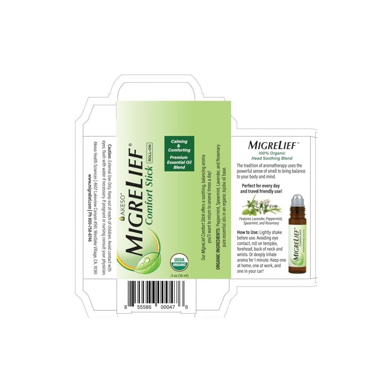 Migrelief Comfort Stick Migraña Dolor Cabeza Aceite Esencial Roll Menta