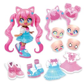 Animakii Fashion Dolls – Customisable Magical Girl + School Girl Style – 5” Fashion Doll with 32 Looks in One – Doll Accessories, Clothes, Shoes & Face Plates (ONLY 1 DOLL SUPPLIED)
