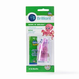 Baby Buddy Wipe N Brush Silicone Toothbrush and Dental Wipe Assistant, Pink