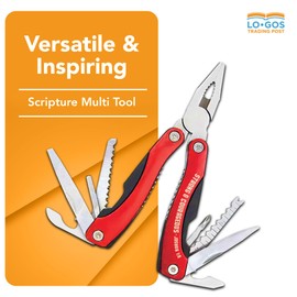 Large 14-in-1 Multitool Pliers in Red Color with Nylon Case & Gift Ready Box All In One Tool Printed Joshua 1:9 Scripture "Strong And Courageous" - Gift Tools For Men
