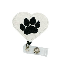 Animal Paw Print Badge Reel, Retractable Heart ID Holder, Veterinary Name Tag Clip
