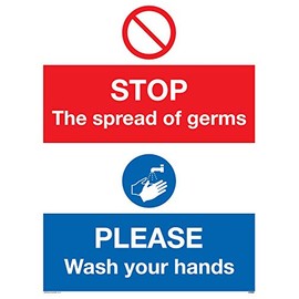 Stop Germs Please wash your hands Plastic Sign 3mm Rigid