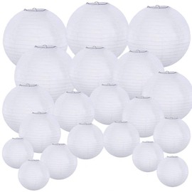 Supla 20 Pack Chinese White Paper Lantern Round 4” 6” 8” 10” 12” White Hanging Lanterns Wedding Party Decorations