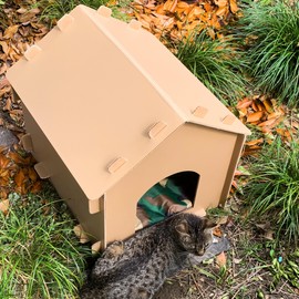 Outdoor Cat House, Double-Layer Hollow PP Pet Shelter for Stray Cats