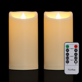 7LinRay 3" x 6" Waterproof Outdoor Candles Battery Operated, Flickering Flameless Pillar Candles with Remote, Plastic LED Candles for Home, Wedding Decor, Ivory, Pack of 2