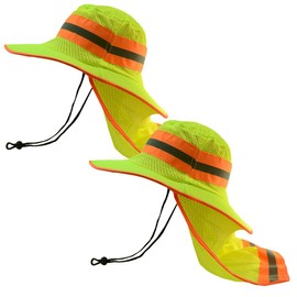 Glory Max High Visibility Reflective Work Safety Bucket Hat Cap Mesh Neck Flap (Full Brim Green 2Pcs)