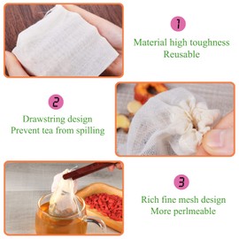 Pack of 50 8 x 10 cm Cotton Muslin Spice Bags with Drawstring 100% Cotton Teabags Reusable Spice Bags for Cooking Tea Bags for Loose Tea Fruit Tea Coffee Spices