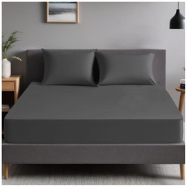 Super Soft Polycotton Percale Sheets, Plain Dyed Bedding Bedsheets, Non Iron Superking Fitted Sheet, Charcoal