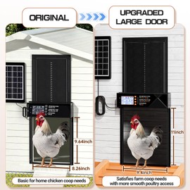 Automatic Chicken Coop Door Solar Powered, Extra Large Auto Chicken Door Mix 4 Modes with Timer & Light Sensor, USB-c Charging, Anti pinch & Alert, Remote, LED Screen, Aluminum Weather Proof Coop Door