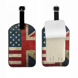 Zoczos The Us and The UK Flag Suitcase ID Tag The United State and United Kingdom Banner Luggage Tag Fully Bendable Tag PU Leather Labels Bag Tag for Teenage Women, 1 Pack