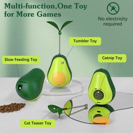 Pawaboo 2 Pack Catnip Tumbler Toys, Cat Teaser Toys for Slow Feeding Function, Cute Avocado Shape Catnip Ball Toys for Indoor Cats Kitty, Interactive Kitten Bell Toys with Adjustable Feeding Hole