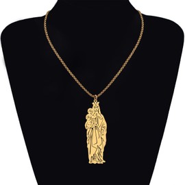 SHIGIE Stainless Steel 18K Gold Silver Plated Virgin Mary Necklace Pendant Traditional Religious Christmas Jewellery For Women Gifts (Gold Plated)