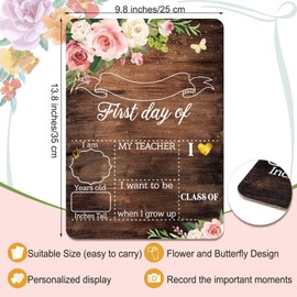 First Day and Last Day School Board Floral First Day of School Sign Back to School Board Wooden 1st Day Chalk Board Farmhouse School Chalkboard for Kids Preschool Kindergarten Sign, 13.8 x 9.8 Inch