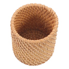 Operitacx Rattan Pencil Holder Wicker Pen Cup Handmade Makeup Brushes Holder Woven Desk Organizer for Office Home Desktop Kitchen Utensil Cutlery Container
