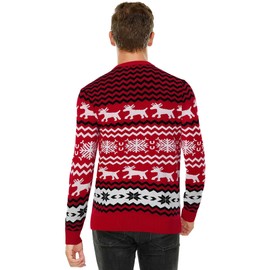 EliteSpirit Ugly Christmas Sweaters for Men Long Sleeve Crew Neck Knitted Pullover Reindeer Print Knitwear Red L