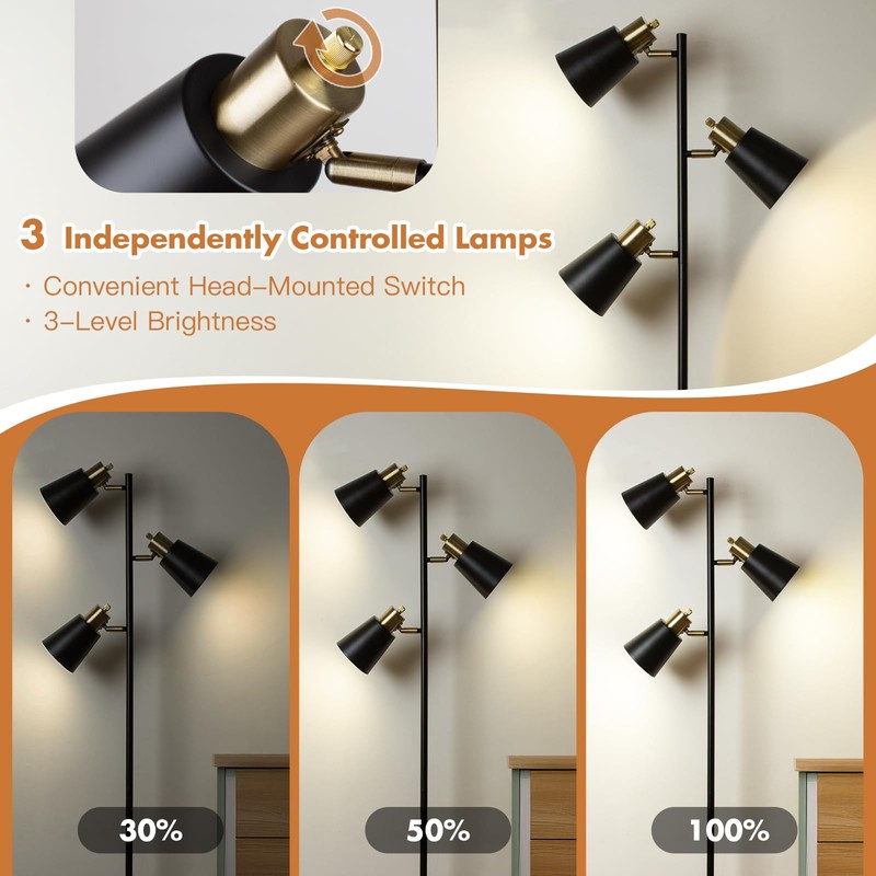 Dimmable Floor Lamp, Tree Floor Lamp Modern Dimmable Standing Lamp,