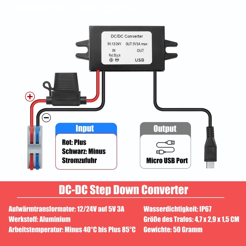 YBBOTT Micro USB Buck Coverter Step Down DC Converter 12V/24V