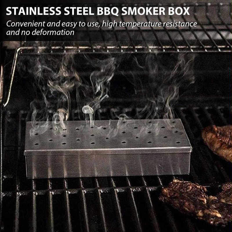 MEMOFYND Smoker Box, Stainless Steel, Rectangular, Silver, Barbecue Accessories