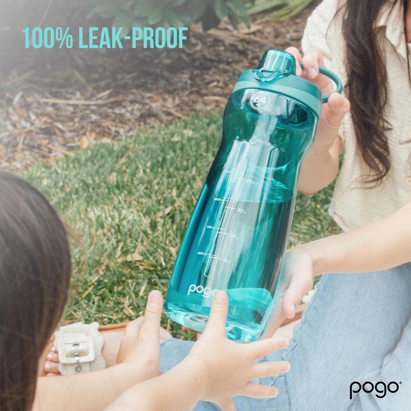 Pogo 64oz Plastic Water Bottle with Leak-Proof Chug Lid and
