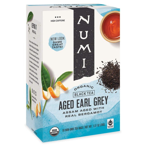 Numi Organic Tea Aged Earl Grey, 18 Count Box of Tea Bags (Pack of 6), Black Tea