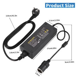 JIZZU 180W 15A KFZ Netzadapter Spannungswandler 230V Auf 12V, Adapter Zigarettenanzünder Steckdose Netzteil Adapter AC auf DC für Reifenfüller, Kühlbox und Andere Autogeräte