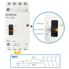 Baomain 110V AC 4-Pole Contactor, 25A 4NO Normally Open, DIN Rail Mount - Manual & Automatic Switchable for HVAC, Motor, Pump, Lighting HC1-25M/40-110VAC