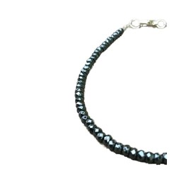 LKBEADS hematite 3-3.5mm rondelle shape faceted cut gemstone beads 7 inch stacking bracelet with silver plated lock for unisex.#Code- LCBR-3453