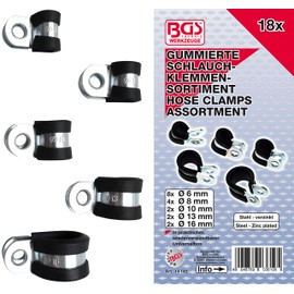 BGS 14145 | Hose Clamp Assortment, rubberized | Ø 6 - 16 mm | 18 pcs.