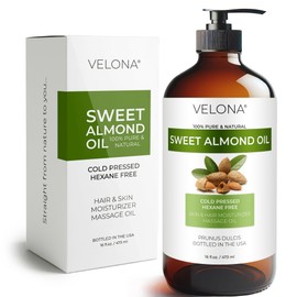 velona velona Sweet Almond Oil - 16 Fl Oz in Glass Bottle | 100% Pure and Natural Carrier Oil |Cold Pressed | Skin, Hair, Body & Face Moisturizing | Use Today - Enjoy Results
