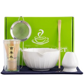 Matcha Set, Matcha Whisk Set Includes Matcha Bowl, Matcha Whisk and Holder, Matcha Scoop, Sifter, Tea Towel - 6 Pcs Perfect Matcha Kit for Matcha Lover and Matcha Tea Ceremony (White)