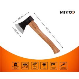 Mivos Hatchet Axe 600 g with Hickory Wooden Handle and Carbon Steel Blade - Hand Hatchet for Garden and Forest - Small and Compact Universal Axe - Splitting Hatchet with Painted Wooden Handle