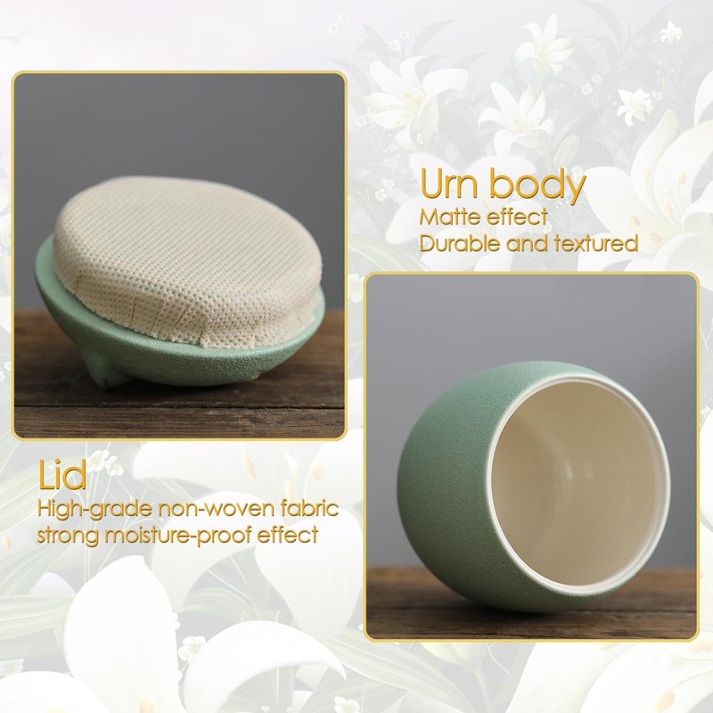 Umberdom Matte Ceramic Cat Ashes Urn, Light Green, Small