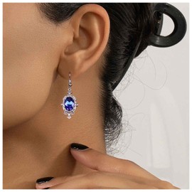 Inilbran Boho Sapphire Crystal Earrings Blue Sapphire Hook Earrings Vintage Sapphire Gemstone Earrings Gold Sapphire Dangle Earrings Jewellery for Women and Girls, Crystal