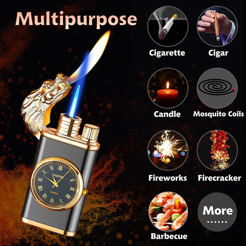 Magic Dragon Dual Flame Lighter - Windproof, Adjustable Flame, Refillable