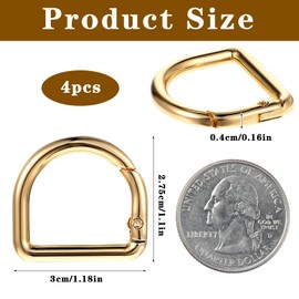 Ymapinc 4Pcs D Ring Spring Key Hooks Gold Metal Keyring Clip 1.18 Inch Spring Ring Buckles Clasp for Belt Backpack Bag Handbag Purse Strap Small Keychain Clip Spring Key Hooks