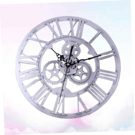 GRIRIW 1Pc Chic Retro Gear Wall Clock Industrial Style Decorative Wall Hanging Clock Silver for Home Bedroom Kitchen to Install and Stylish Design