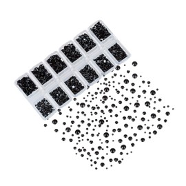4200 Pieces Flat Back Black Nail Art Rhinestones for Nail Art Decorations, Round Crystal Gems Stickers for Clothes and Craft, 1.5 mm - 4.8 mm, 6 Sizes