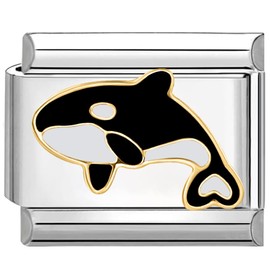 Quiges 9mm Italian Style Charm Module Stainless Steel Orca Whale Fits Italian Bracelet, Copper