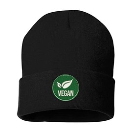 ALLNTRENDS Vegan Logo Embroidered Beanie Warm Winter Hat (Black)