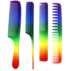 Hair Comb Rainbow Styling Salon Barber Hair Cutting Brush Detangling Rat Tail Comb 4 Pack Hairdresser Hair Daily Care Accessories Gifts
