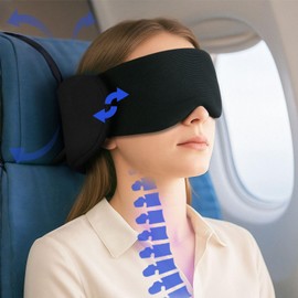 Antyman，Travel Pillow for Airplanes， Secure Head Support with 360° Blackout Eye Mask，Portable Detachable Eye mask，is Suited for Long Flights, Road Trips & Office Breaks，Prevents Head Bobbing