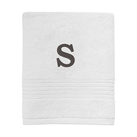 Avanti Linens - Monogram Embroided Hand Towel, 100% Cotton Bathroom Decor, S, White/Gray