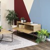 Sunnydaze 54.75-Inch Wide Industrial Console Table with Pull-Down Front Panel