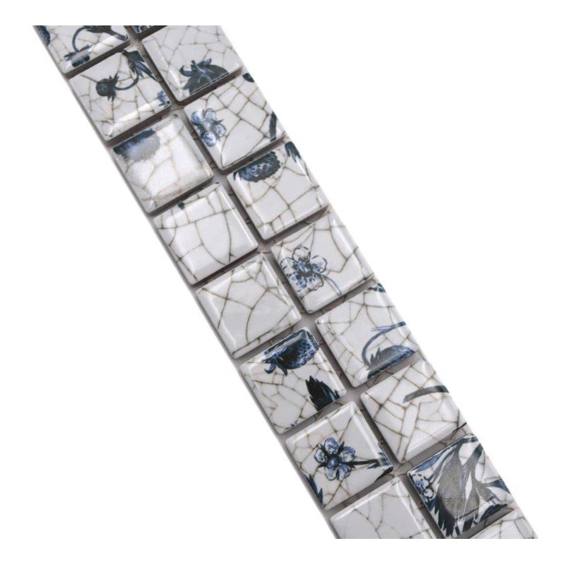 Mosaic Borde White Blue Delft Effect Ceramic Glossy Square Wall
