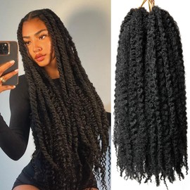 TUVOJALE Marley Twist Braiding Hair 24 inch Afro Kinky Curly Crochet Braids 8 Packs Cuban Twist Crochet Braids Synthetic Low Maintenance Skin-Friendly Marley Hair Extensions(1B, Packs of 8)