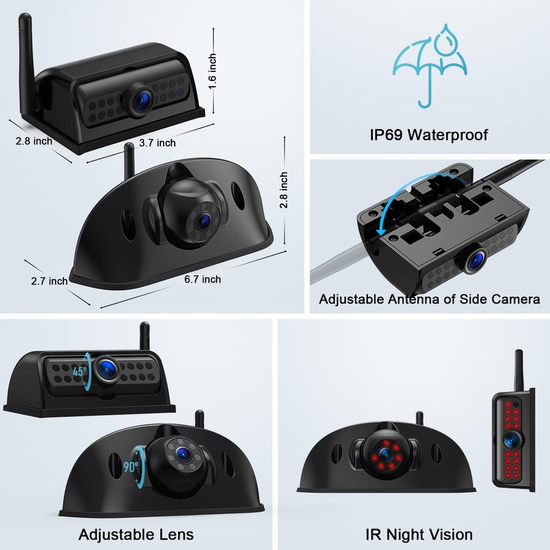 Fookoo HD 1080P Single Wireless Side View Camera, 15 IR