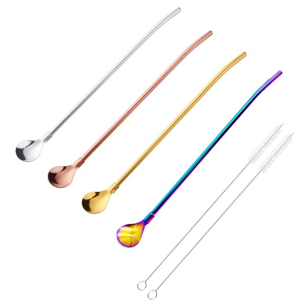 JZK 4 X Multicolor Stainless Steel Drinking Straw Spoon Reusable